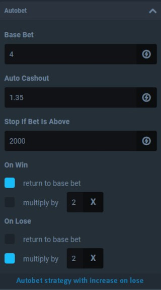 Autobet startegy with increase on lose