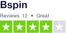 Bspin rated great on Trustpilot over 12 reviews