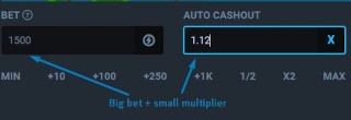 Crash game strategy Big bet small multiplier