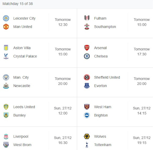 EPL Matchday 15